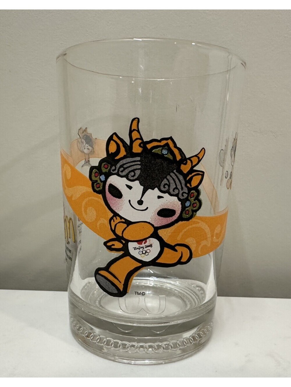 Beijing 2008 Olympics McDonalds 5” Orange Collector Tumbler Cup Glass 16oz